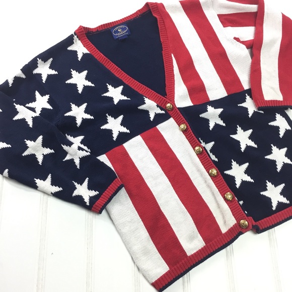 Charter Club Sweaters - 4th Fourth of July American Flag Red Cardigan S